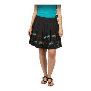 Carole Little Black Linen Blend Embroidered Palm Tree Skirt 8 Beaded Cruise